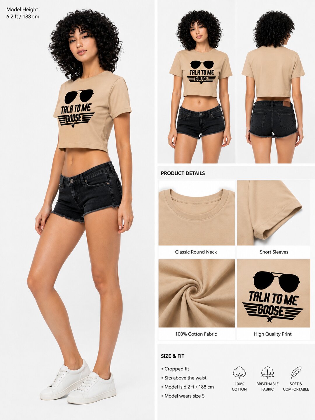 Talk to Me Goose Printed Round Neck Crop Pre-customized Tshirt for Women