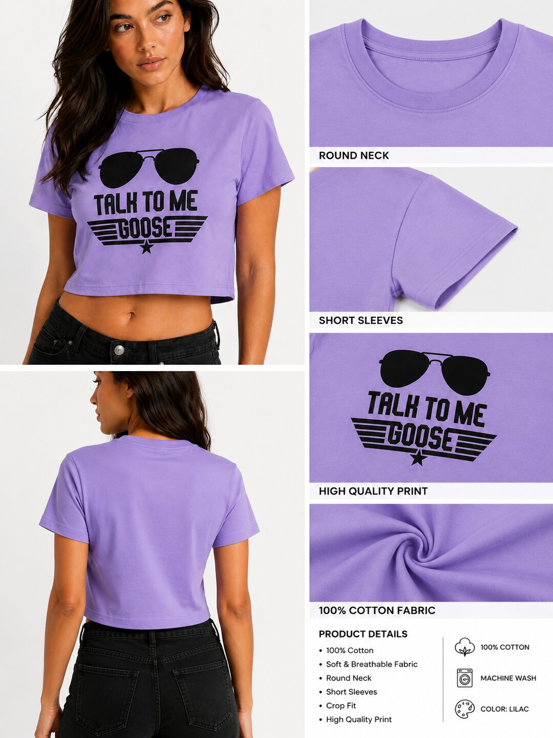 Talk to Me Goose Printed Round Neck Crop Pre-customized Tshirt for Women