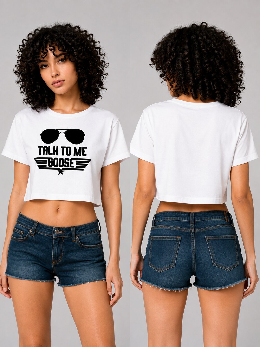 Talk to Me Goose Printed Round Neck Crop Pre-customized Tshirt for Women