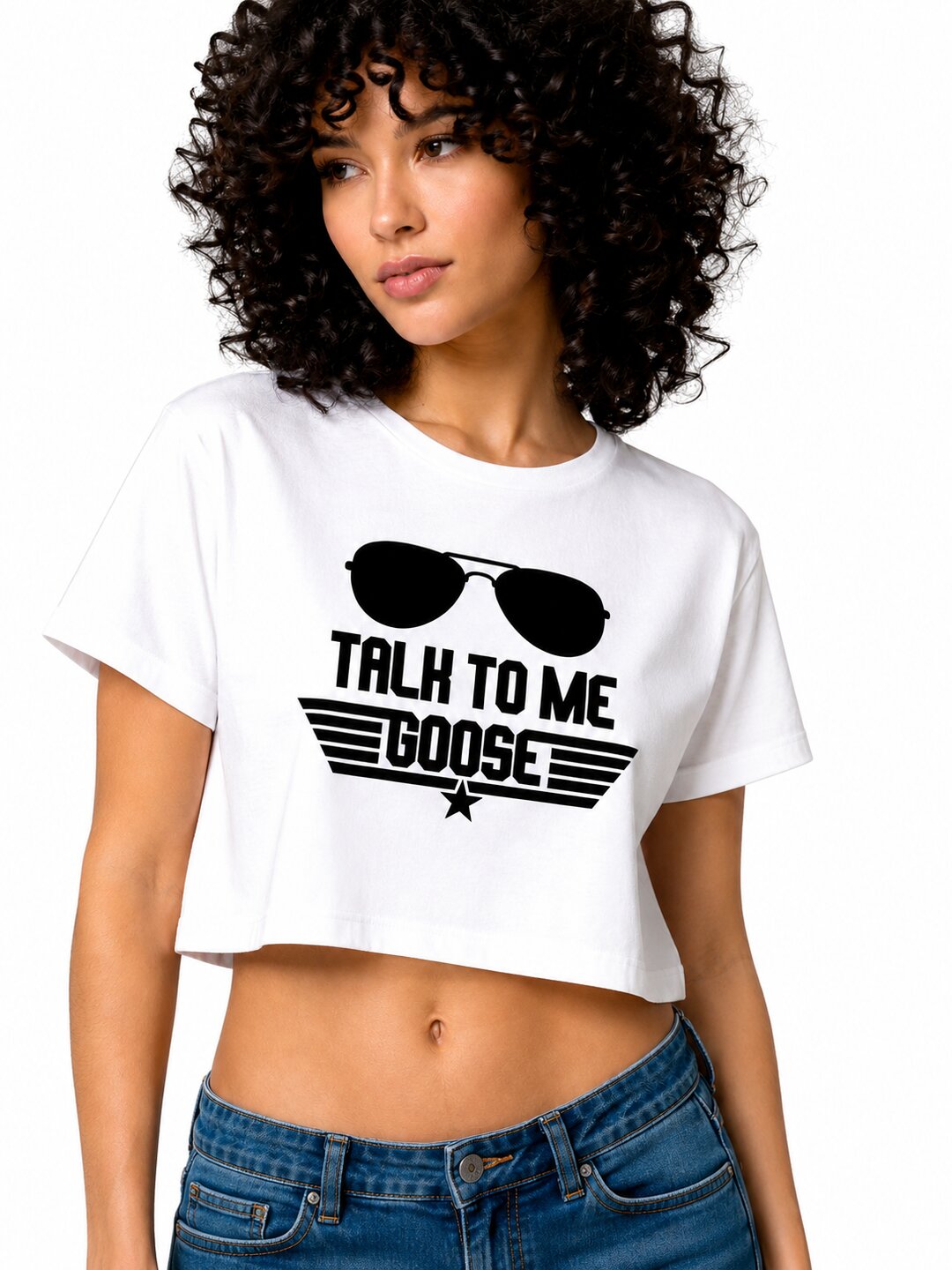 Talk to Me Goose Printed Round Neck Crop Pre-customized Tshirt for Women
