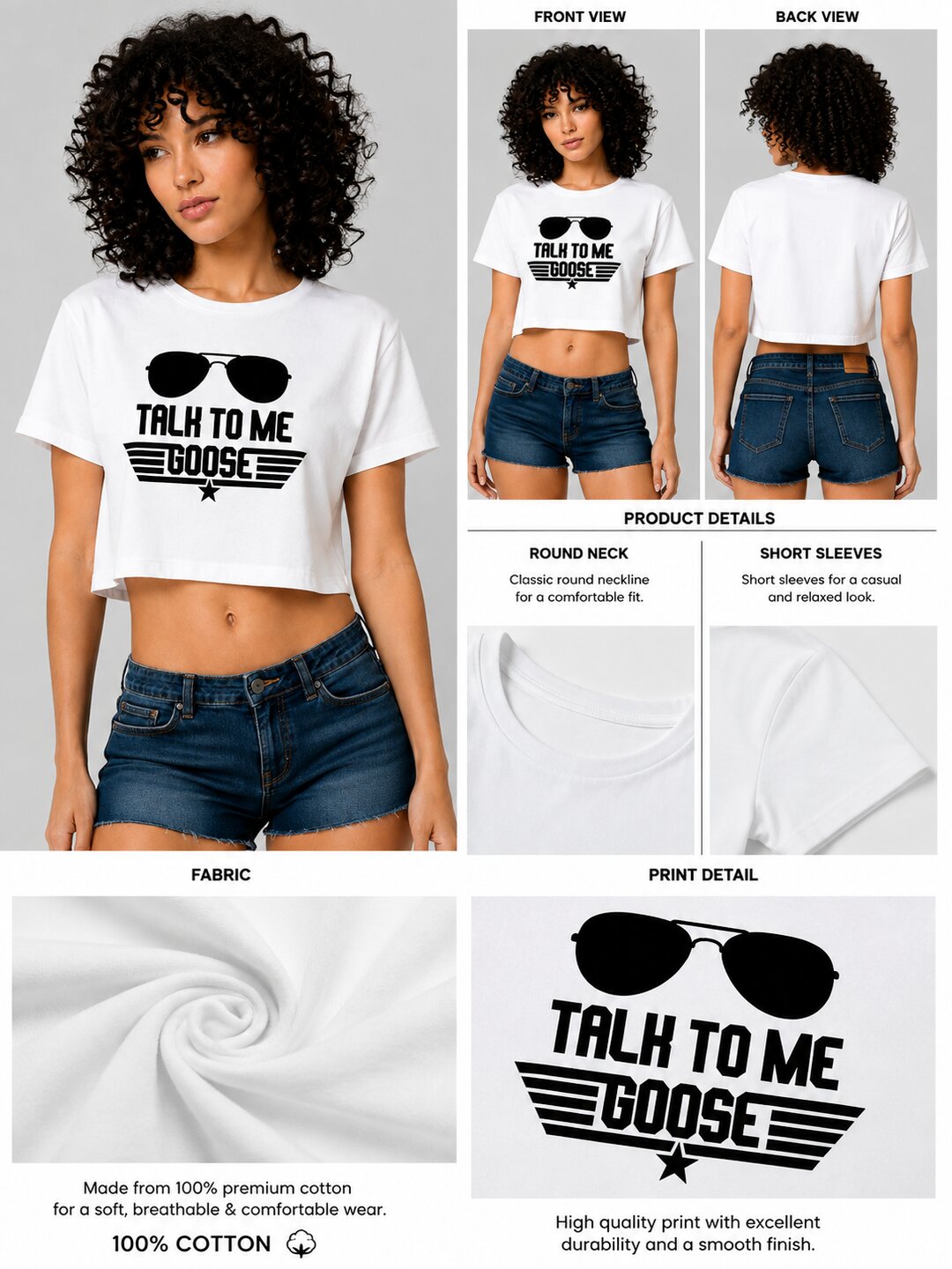 Talk to Me Goose Printed Round Neck Crop Pre-customized Tshirt for Women