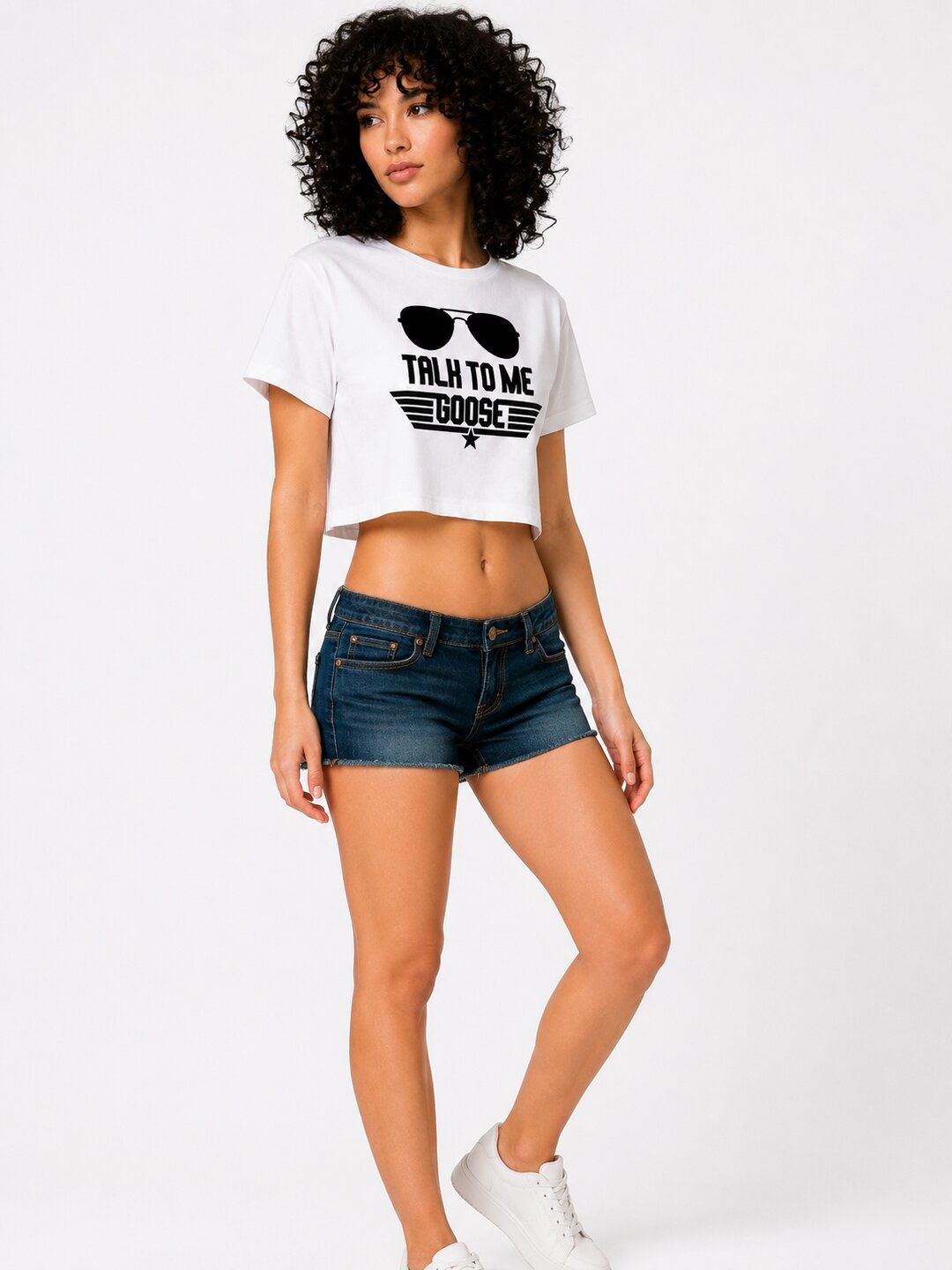 Talk to Me Goose Printed Round Neck Crop Pre-customized Tshirt for Women