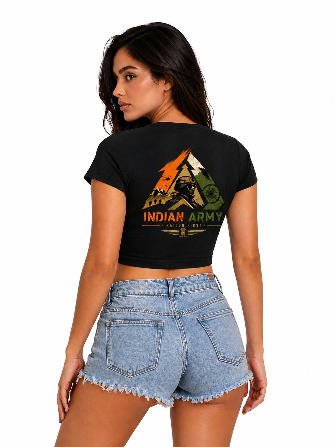 Indian Army – Nation First Printed Round Neck Crop Pre-customized Tshirt for Women