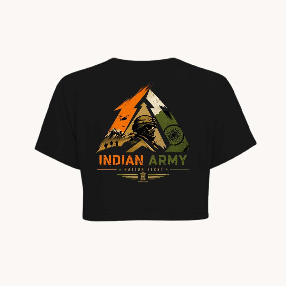 Indian Army – Nation First Printed Round Neck Crop Pre-customized Tshirt for Women