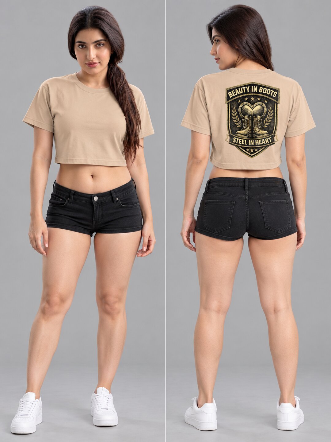 BeautyinBoots Printed Round Neck Crop Pre-customized Tshirt for Women