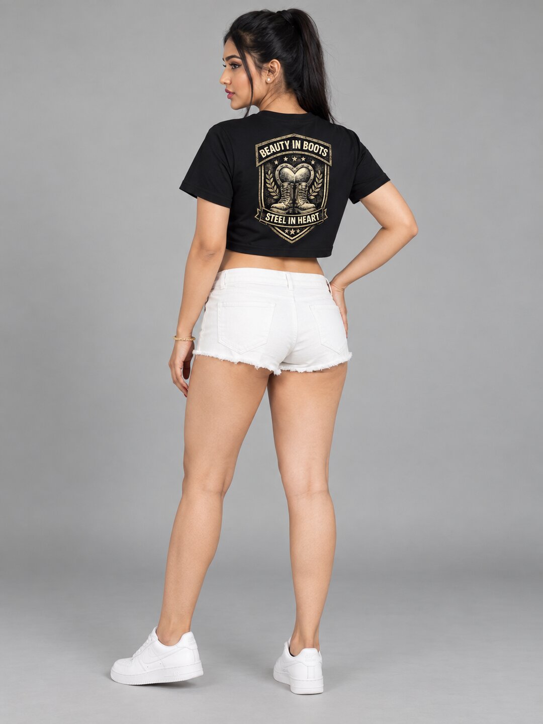 BeautyinBoots Printed Round Neck Crop Pre-customized Tshirt for Women
