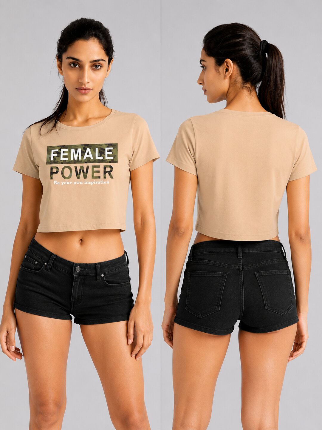Female Power Printed Round Neck Crop Pre-customized Tshirt for Women