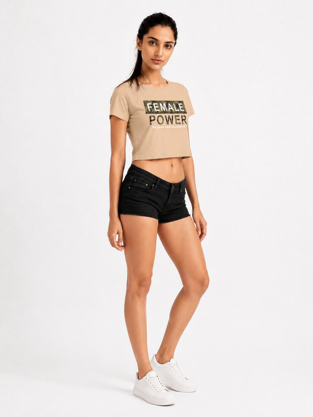 Female Power Printed Round Neck Crop Pre-customized Tshirt for Women