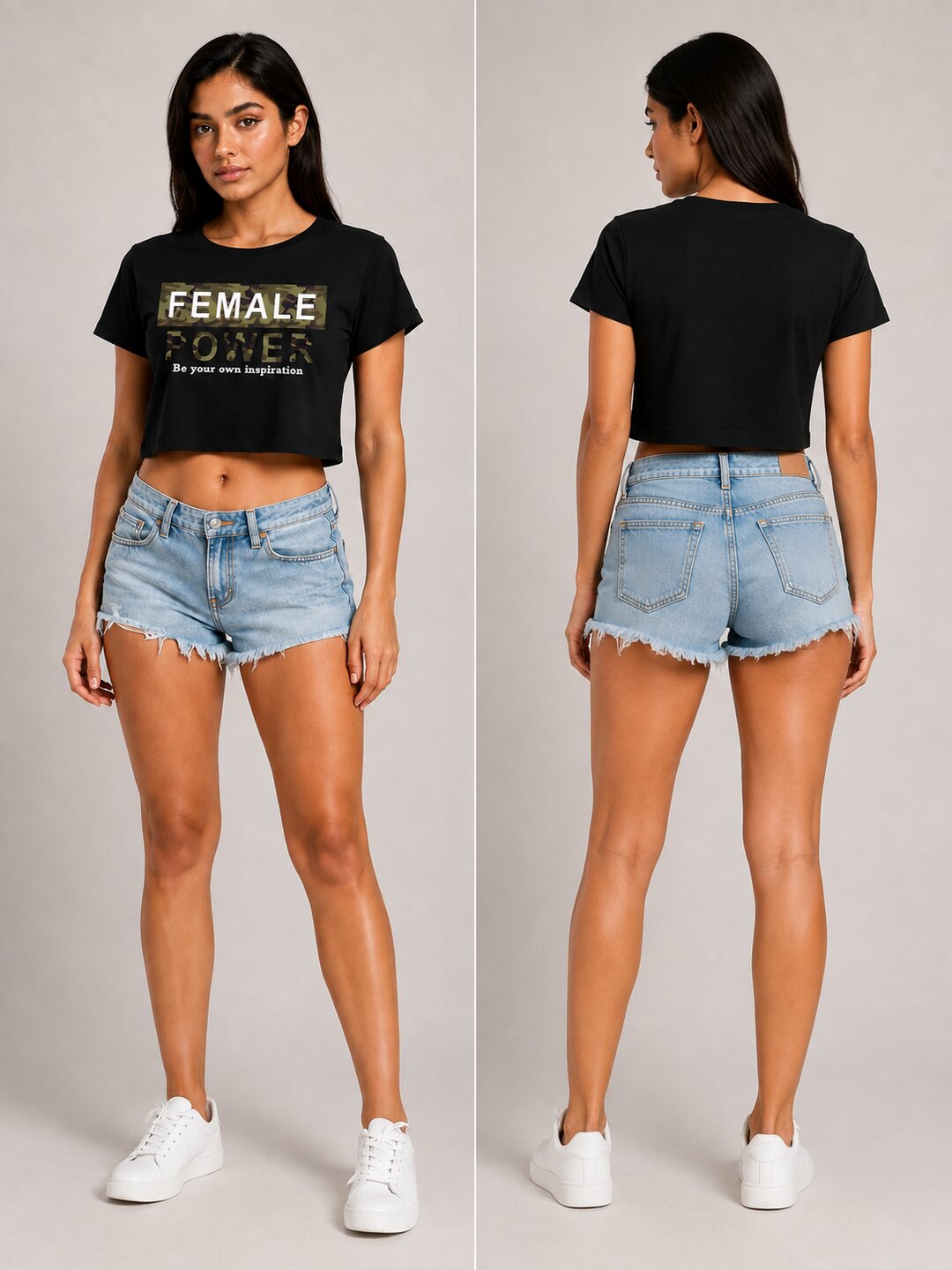 Female Power Printed Round Neck Crop Pre-customized Tshirt for Women