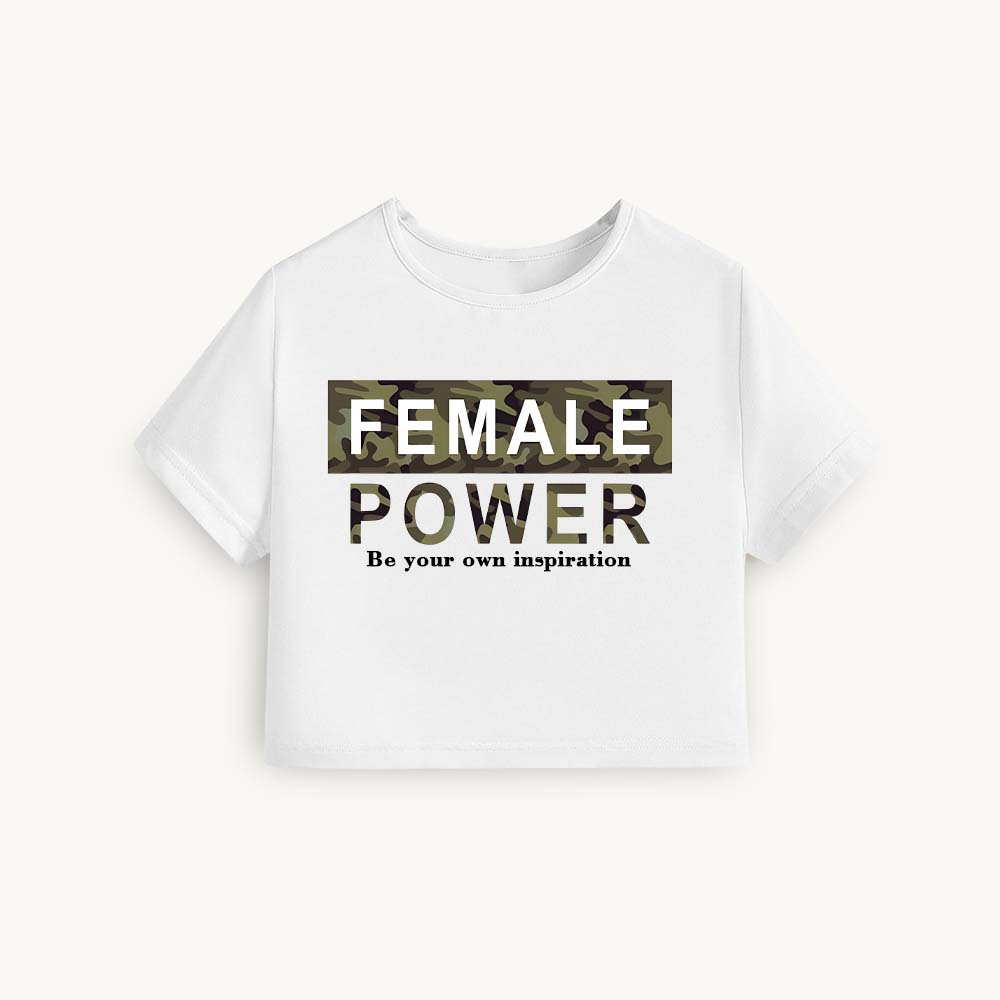 Female Power Printed Round Neck Crop Pre-customized Tshirt for Women