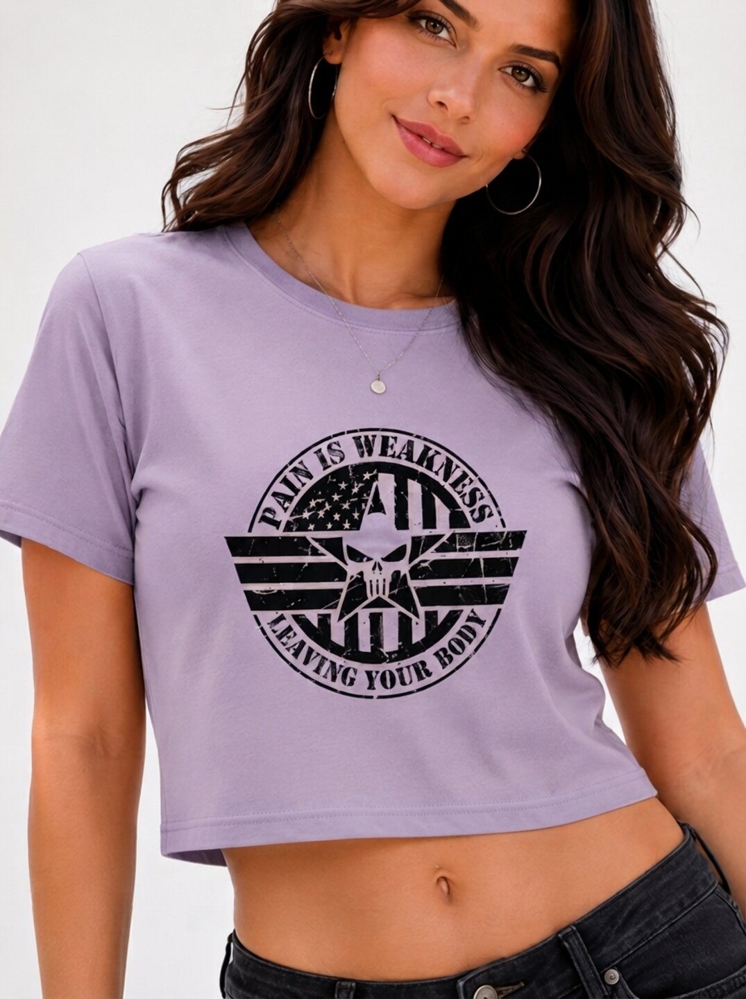 Pain is Weakness Printed Round Neck Crop Pre-customized Tshirt for Women
