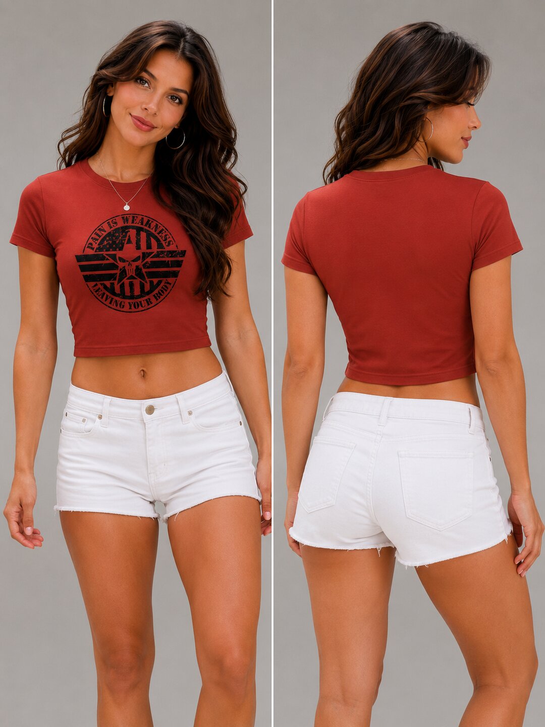 Pain is Weakness Printed Round Neck Crop Pre-customized Tshirt for Women