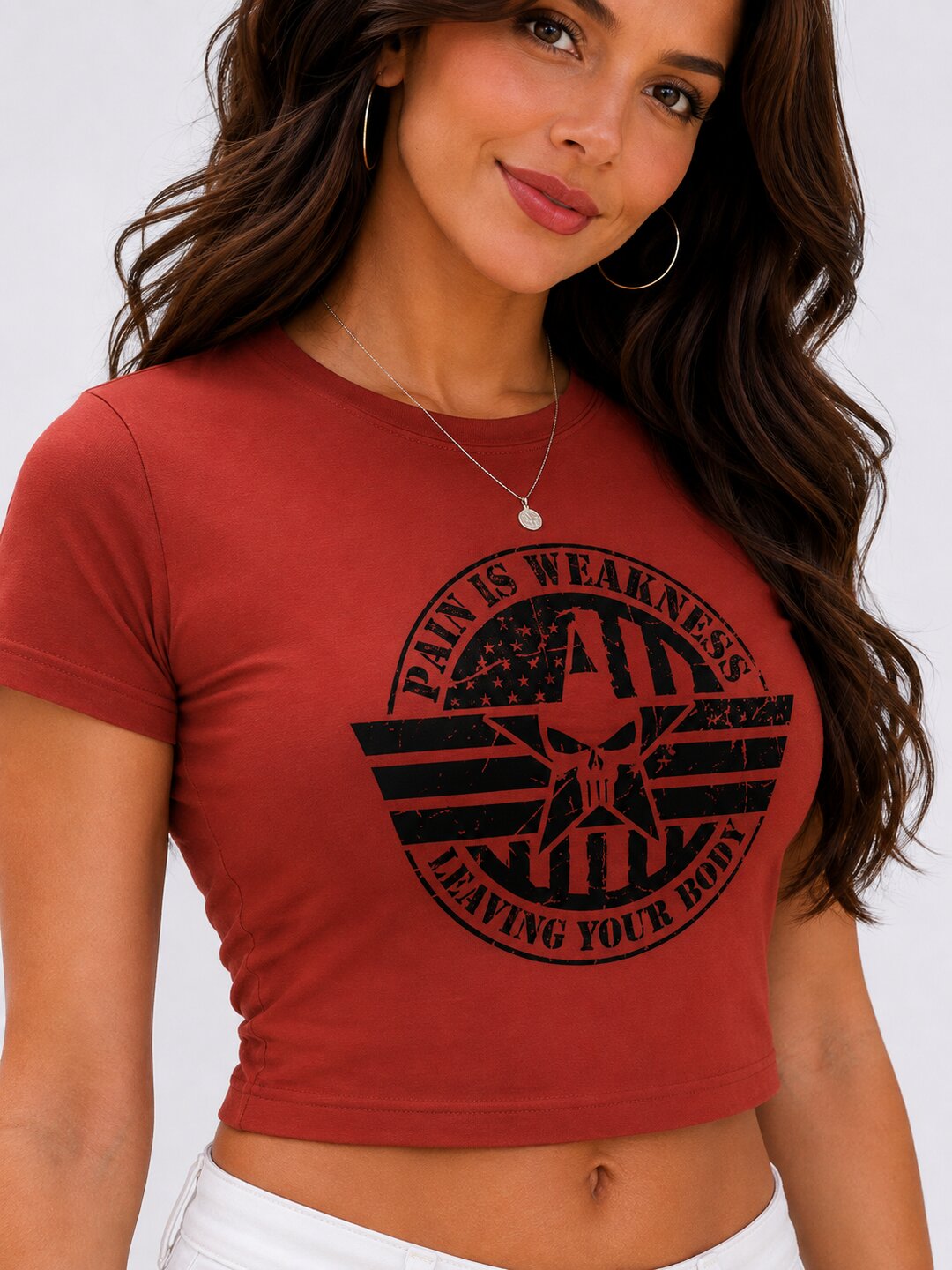 Pain is Weakness Printed Round Neck Crop Pre-customized Tshirt for Women