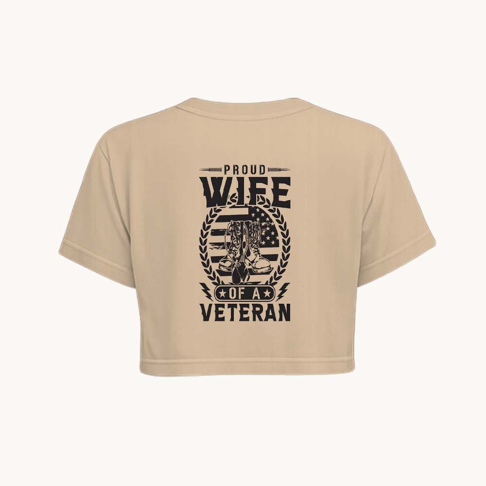 Veterans Wife Printed Round Neck Crop Pre-customized Tshirt for Women