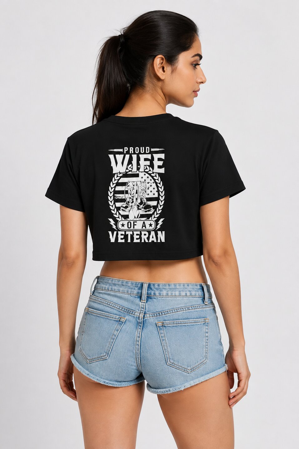 Veterans Wife Printed Round Neck Crop Pre-customized Tshirt for Women