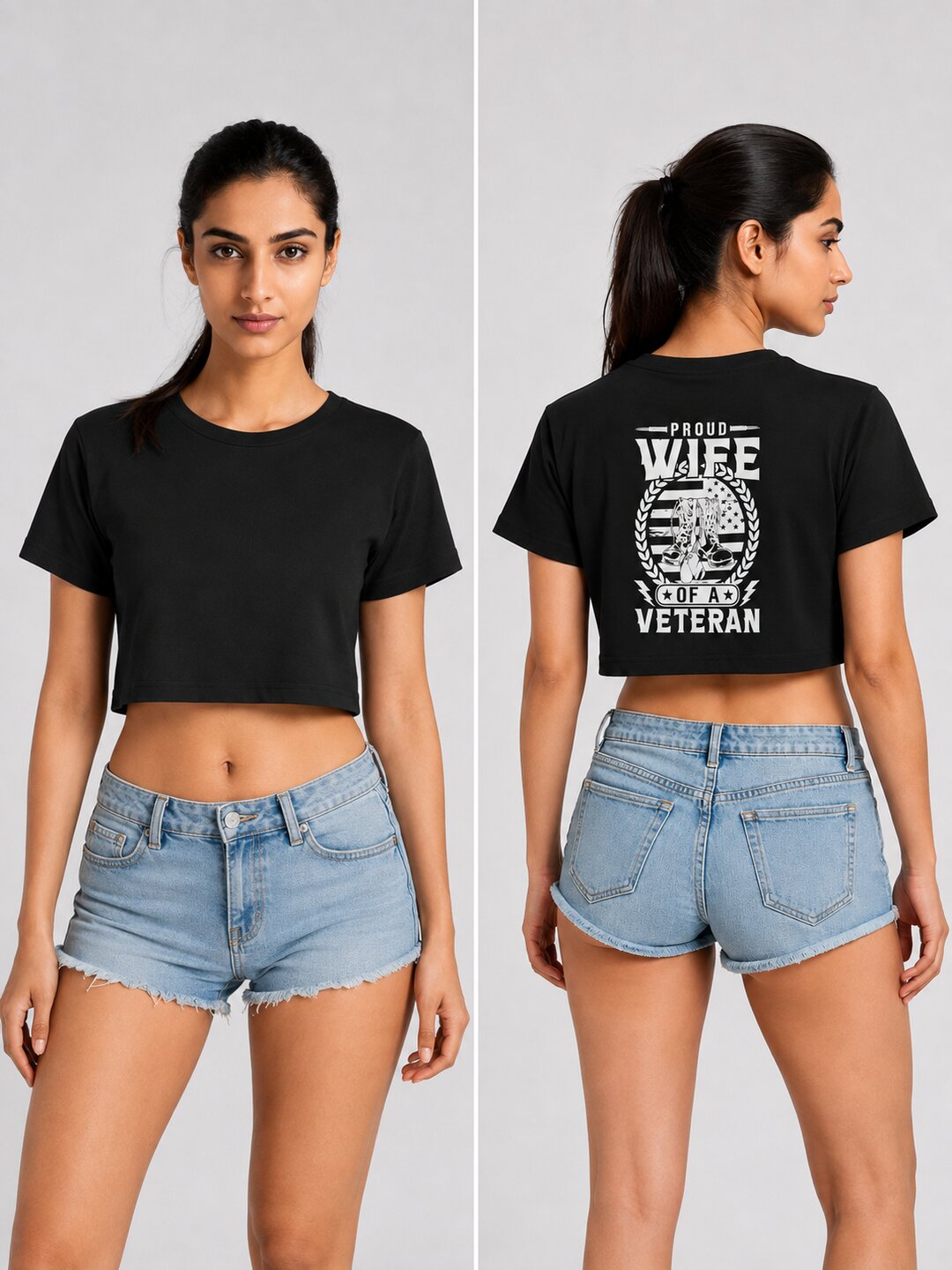 Veterans Wife Printed Round Neck Crop Pre-customized Tshirt for Women
