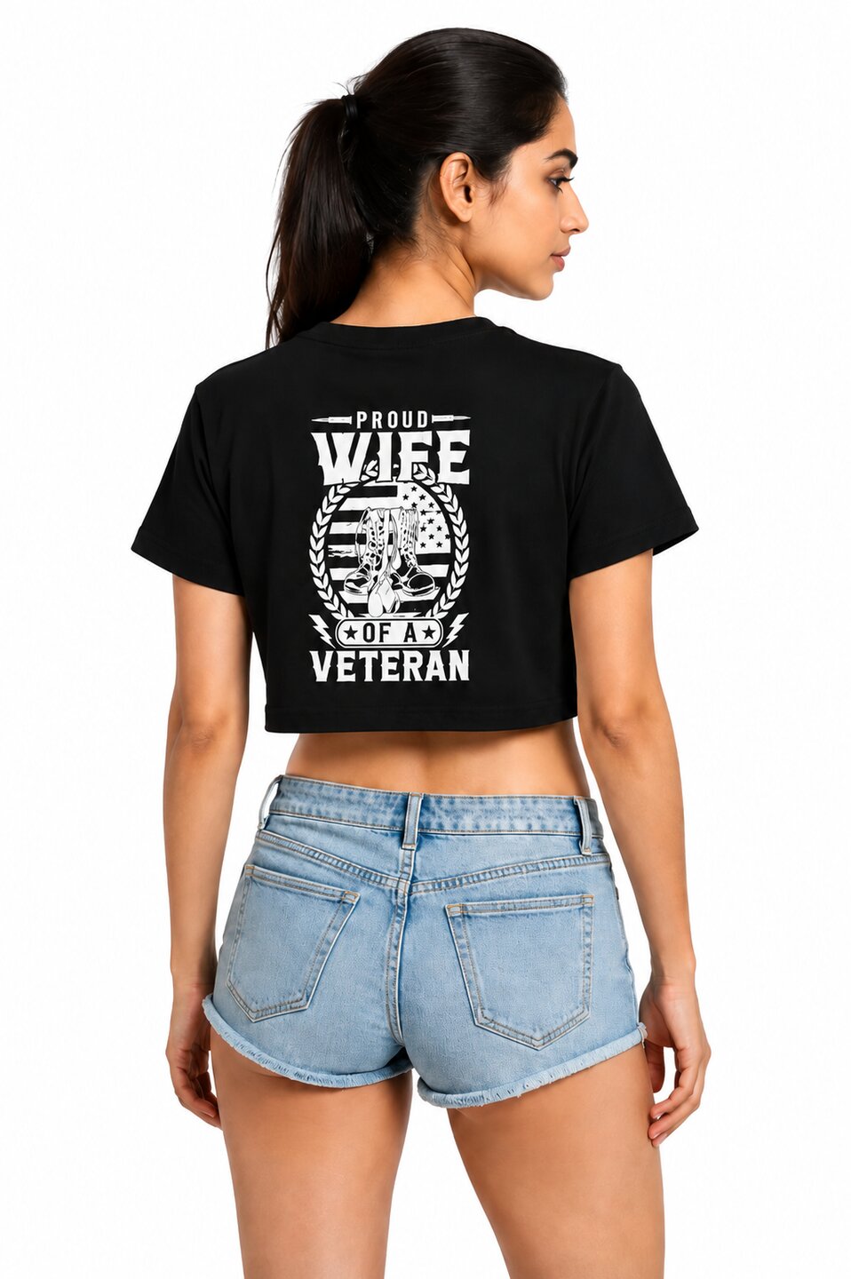 Veterans Wife Printed Round Neck Crop Pre-customized Tshirt for Women