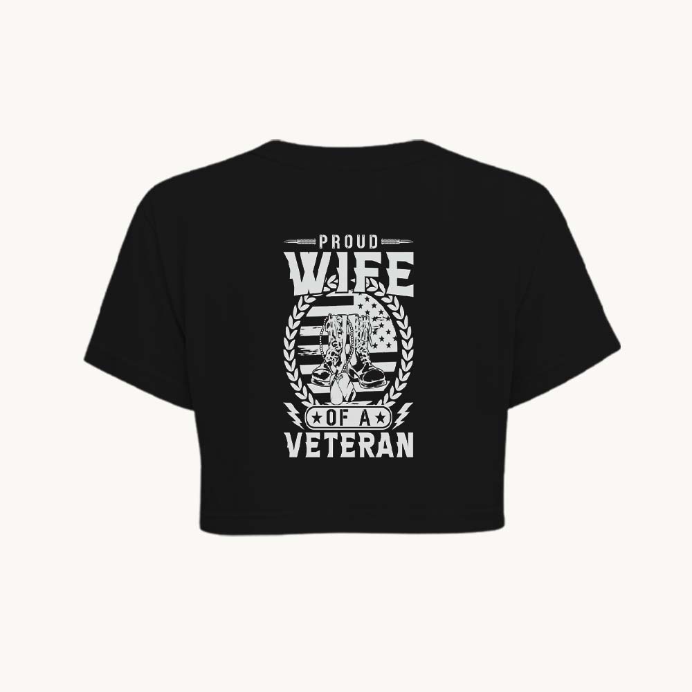 Veterans Wife Printed Round Neck Crop Pre-customized Tshirt for Women