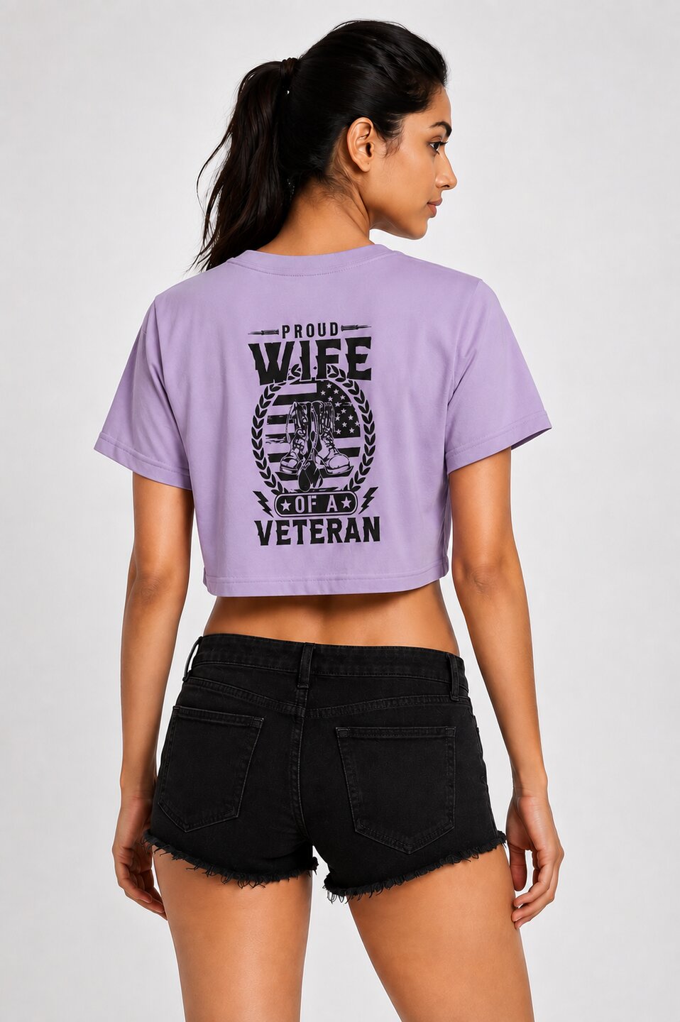 Veterans Wife Printed Round Neck Crop Pre-customized Tshirt for Women