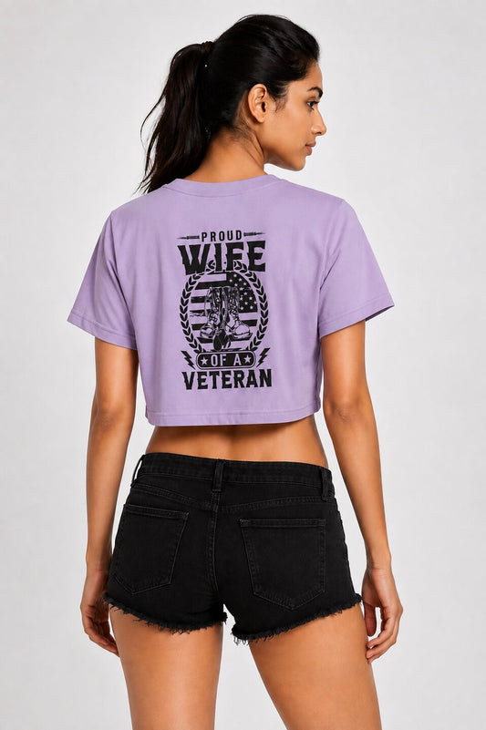 Veterans Wife Printed Round Neck Crop Pre-customized Tshirt for Women