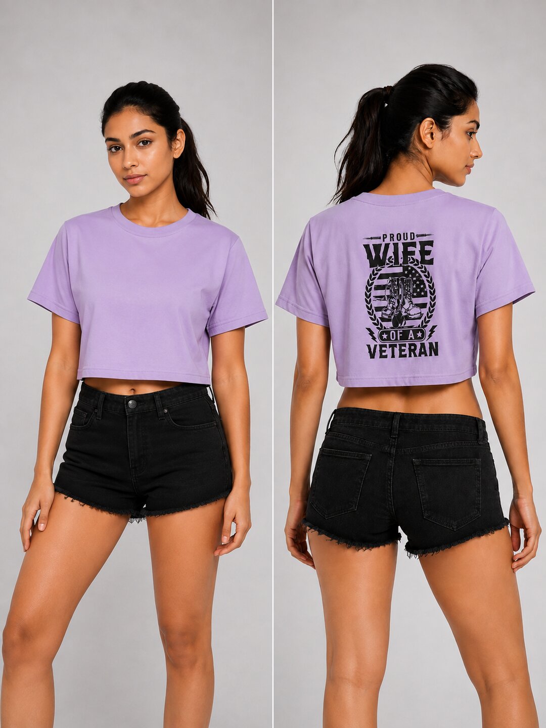 Veterans Wife Printed Round Neck Crop Pre-customized Tshirt for Women