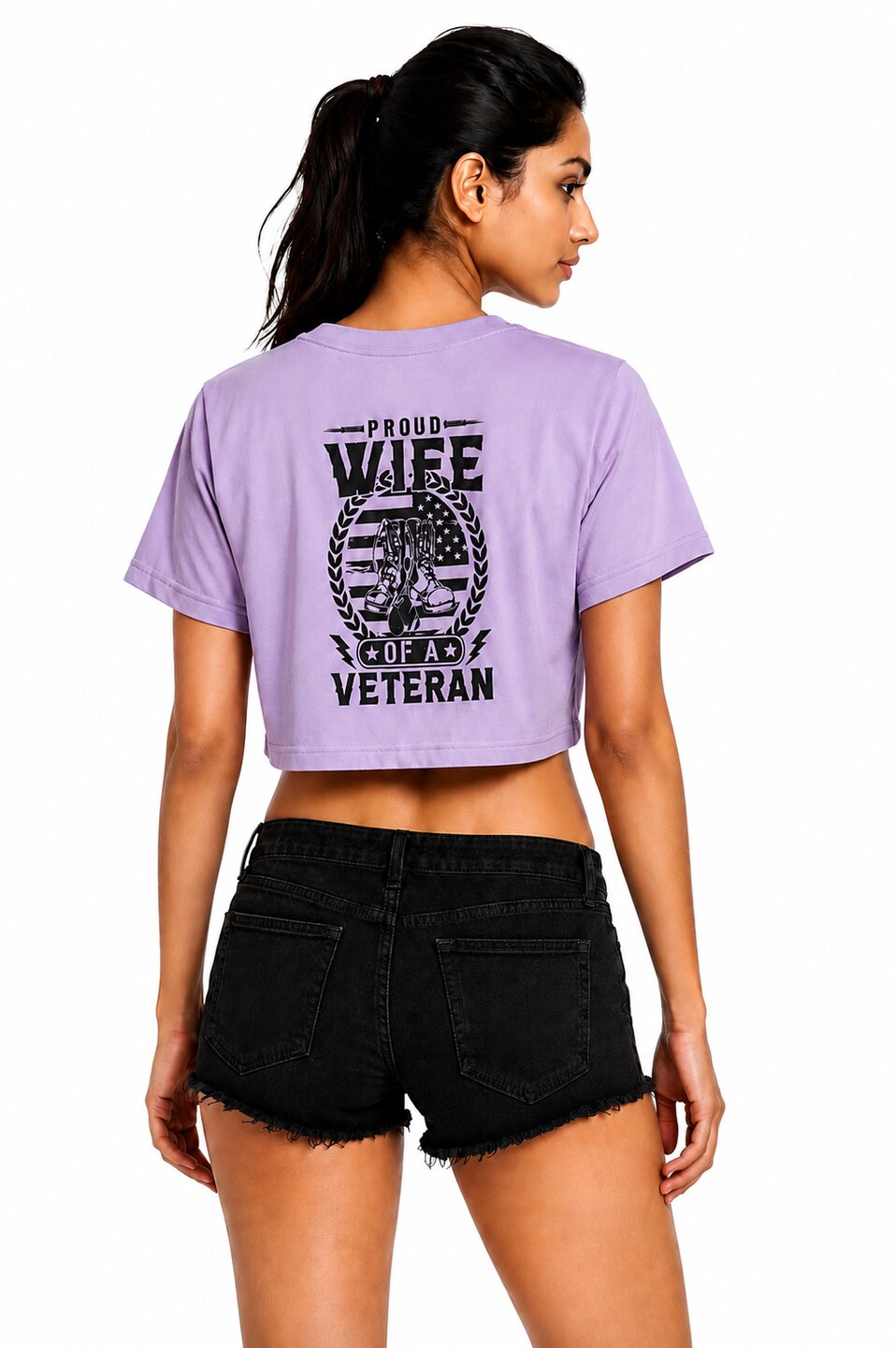 Veterans Wife Printed Round Neck Crop Pre-customized Tshirt for Women