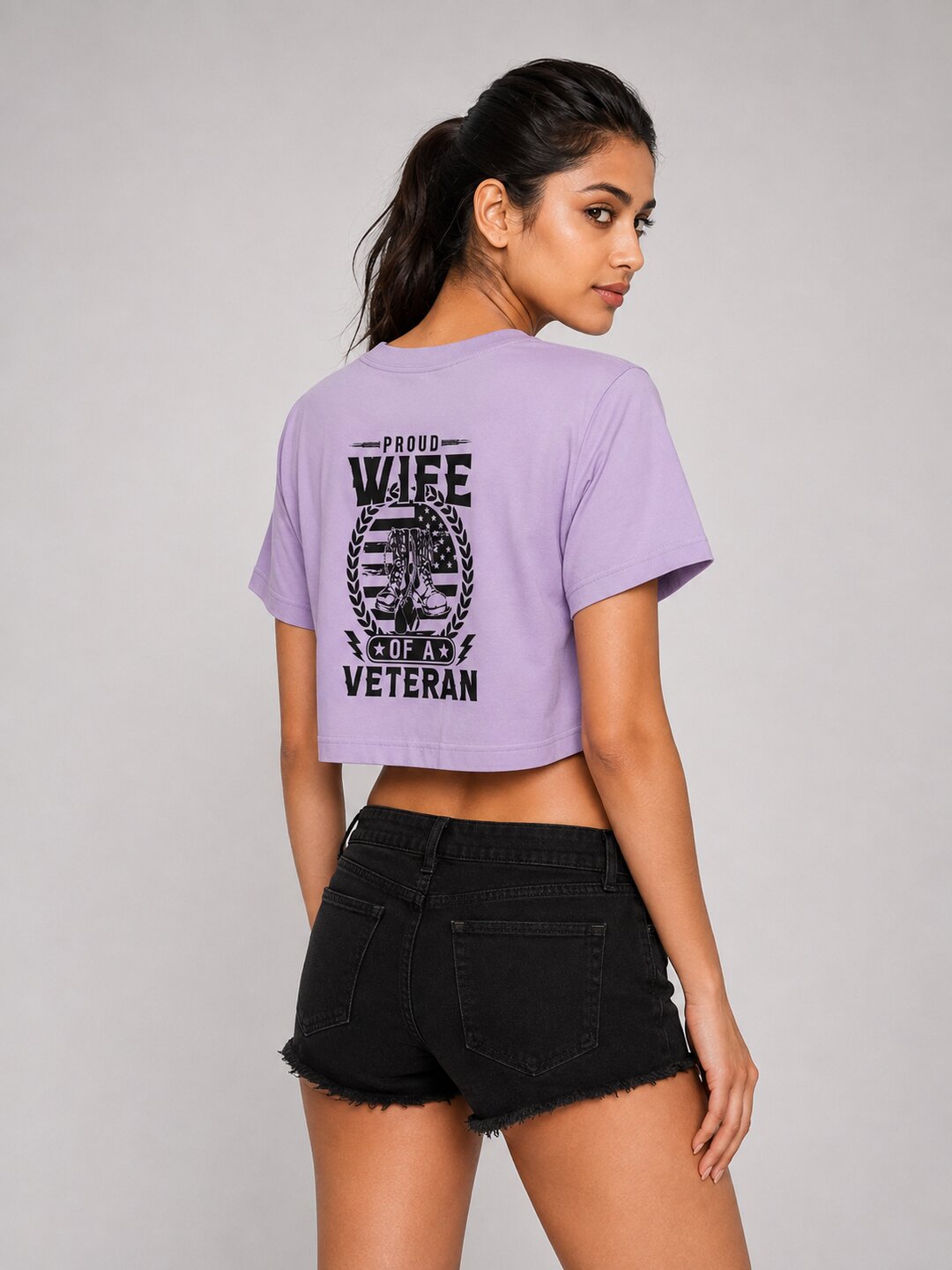 Veterans Wife Printed Round Neck Crop Pre-customized Tshirt for Women