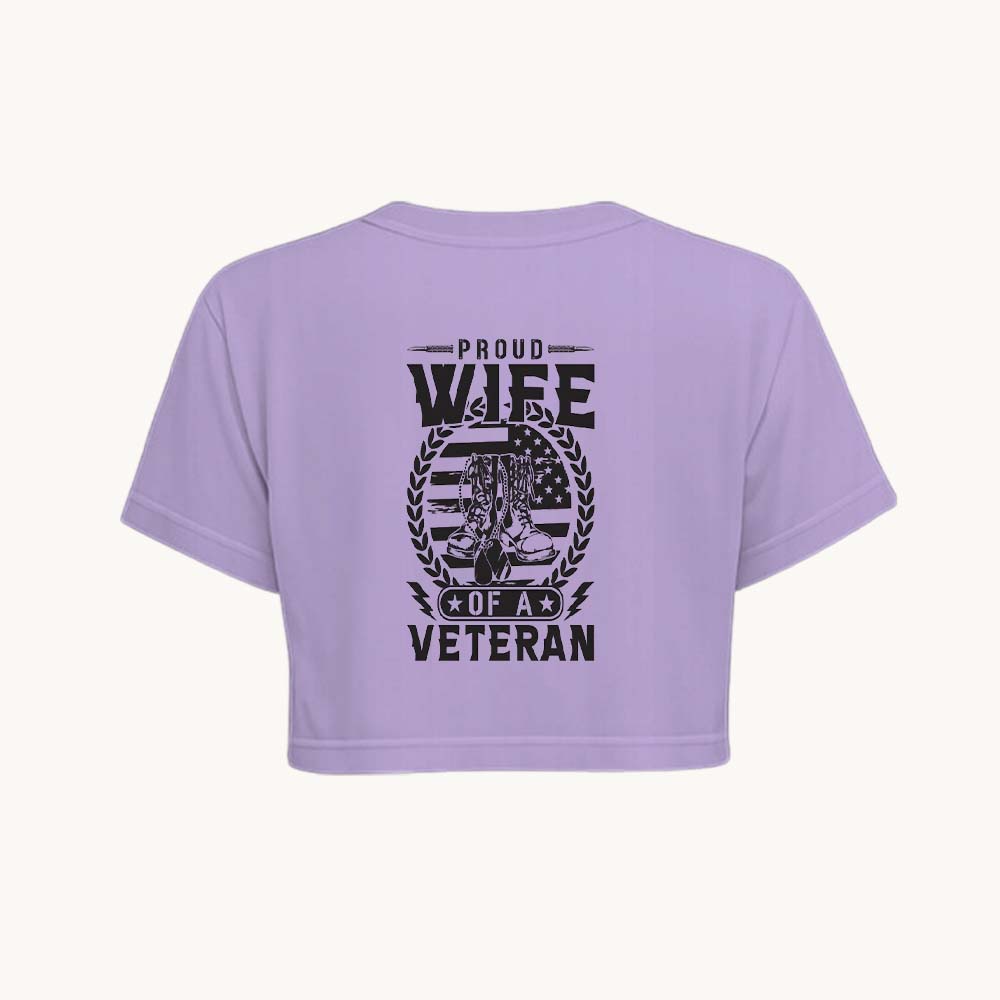 Veterans Wife Printed Round Neck Crop Pre-customized Tshirt for Women