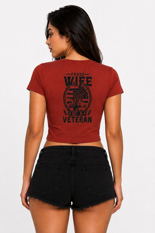 Veterans Wife Printed Round Neck Crop Pre-customized Tshirt for Women