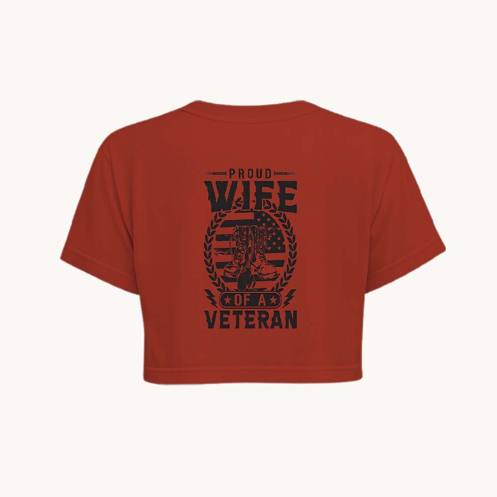 Veterans Wife Printed Round Neck Crop Pre-customized Tshirt for Women