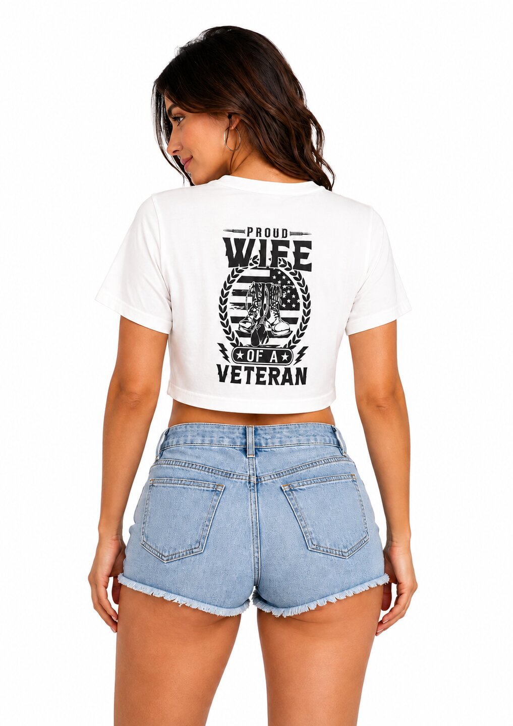 Veterans Wife Printed Round Neck Crop Pre-customized Tshirt for Women