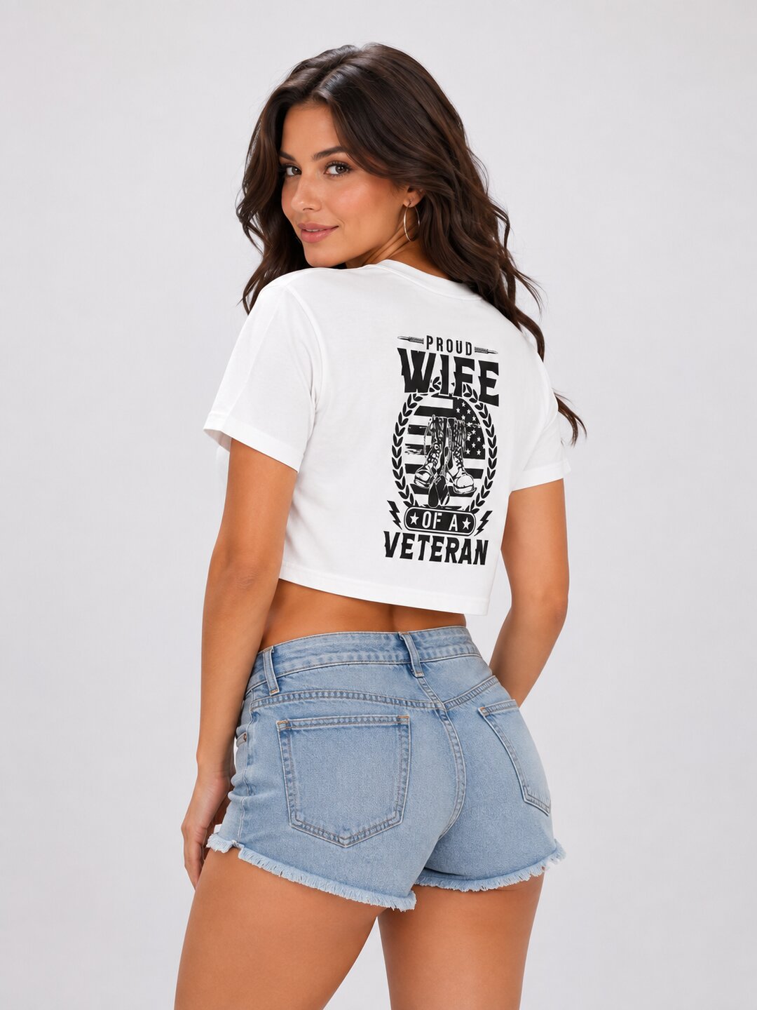 Veterans Wife Printed Round Neck Crop Pre-customized Tshirt for Women