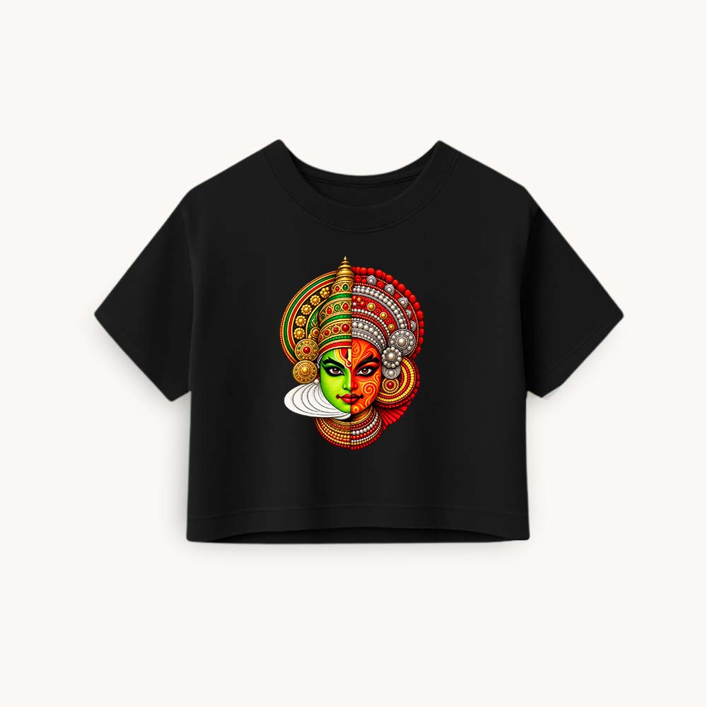 Kadhakali Printed Round Neck Crop Pre-customized Tshirt for Women
