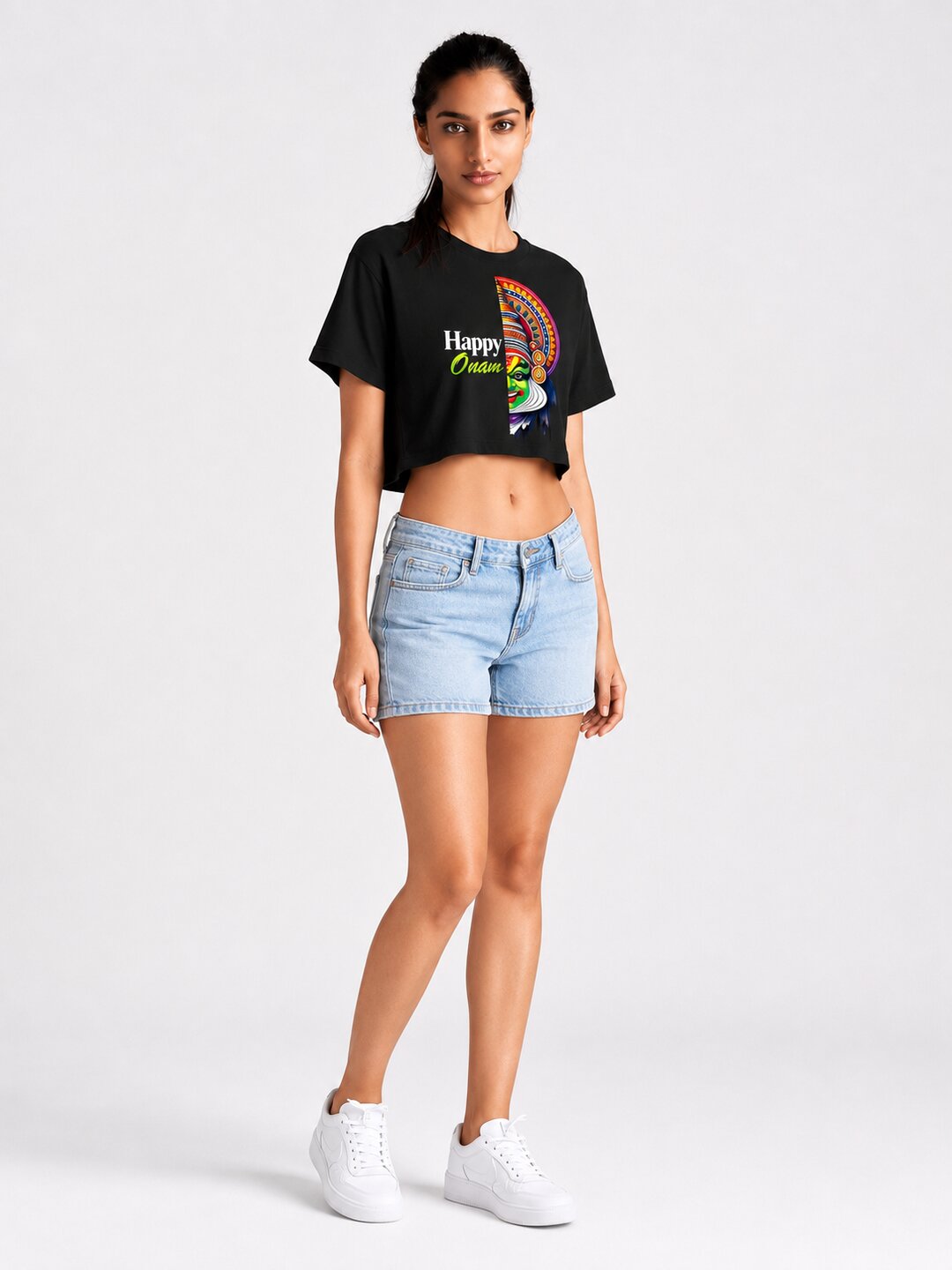 OnamKadhakali Printed Round Neck Crop Pre-customized Tshirt for Women