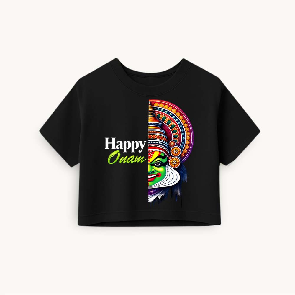 OnamKadhakali Printed Round Neck Crop Pre-customized Tshirt for Women