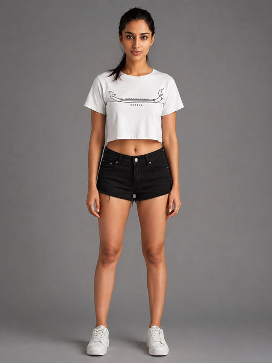 Boat Printed Round Neck Crop Pre-customized Tshirt for Women