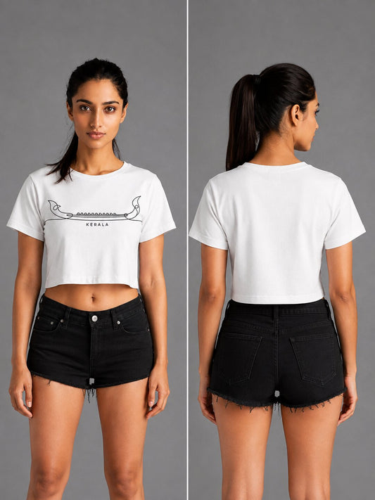 Boat Printed Round Neck Crop Pre-customized Tshirt for Women