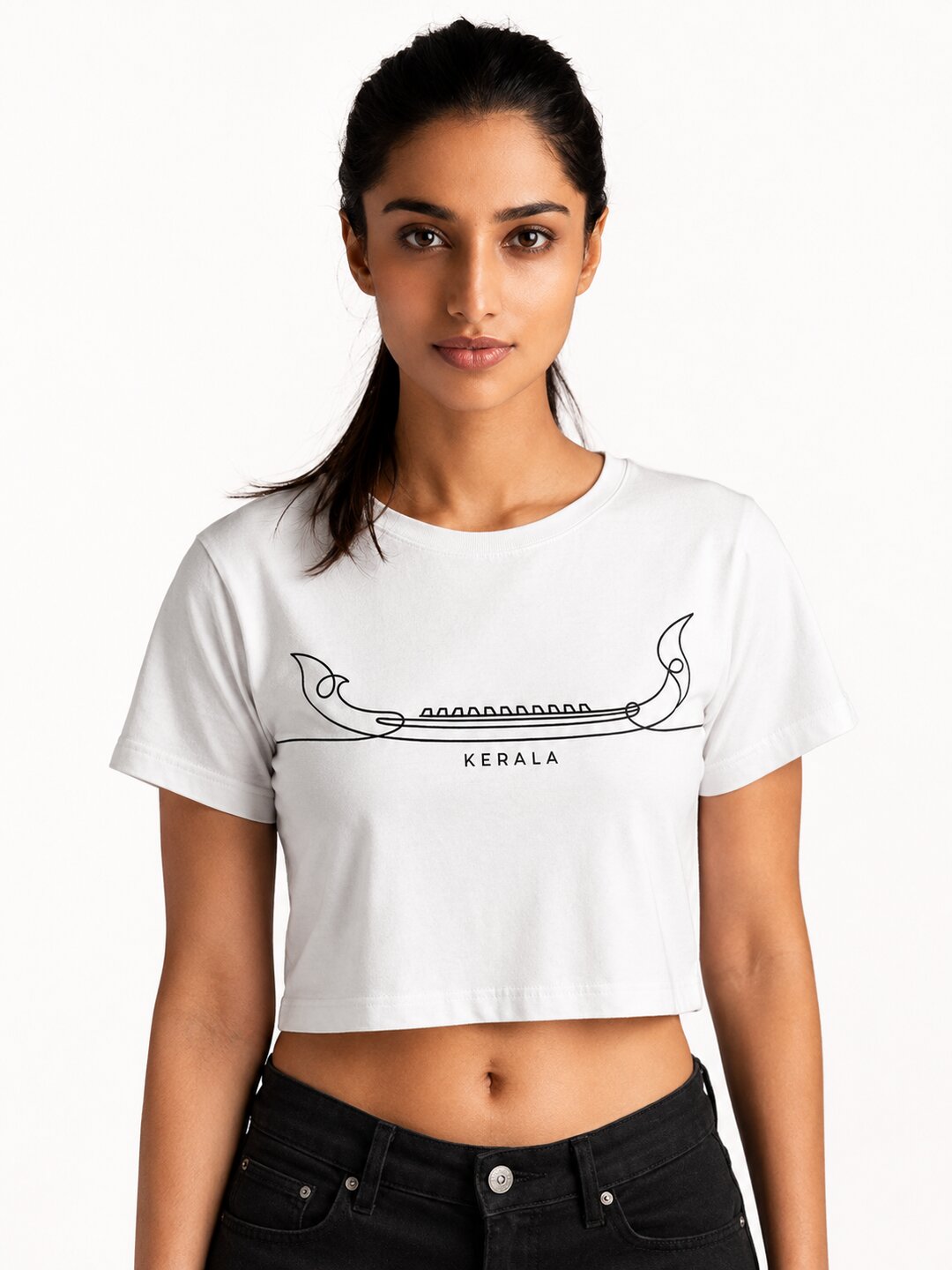 Boat Printed Round Neck Crop Pre-customized Tshirt for Women