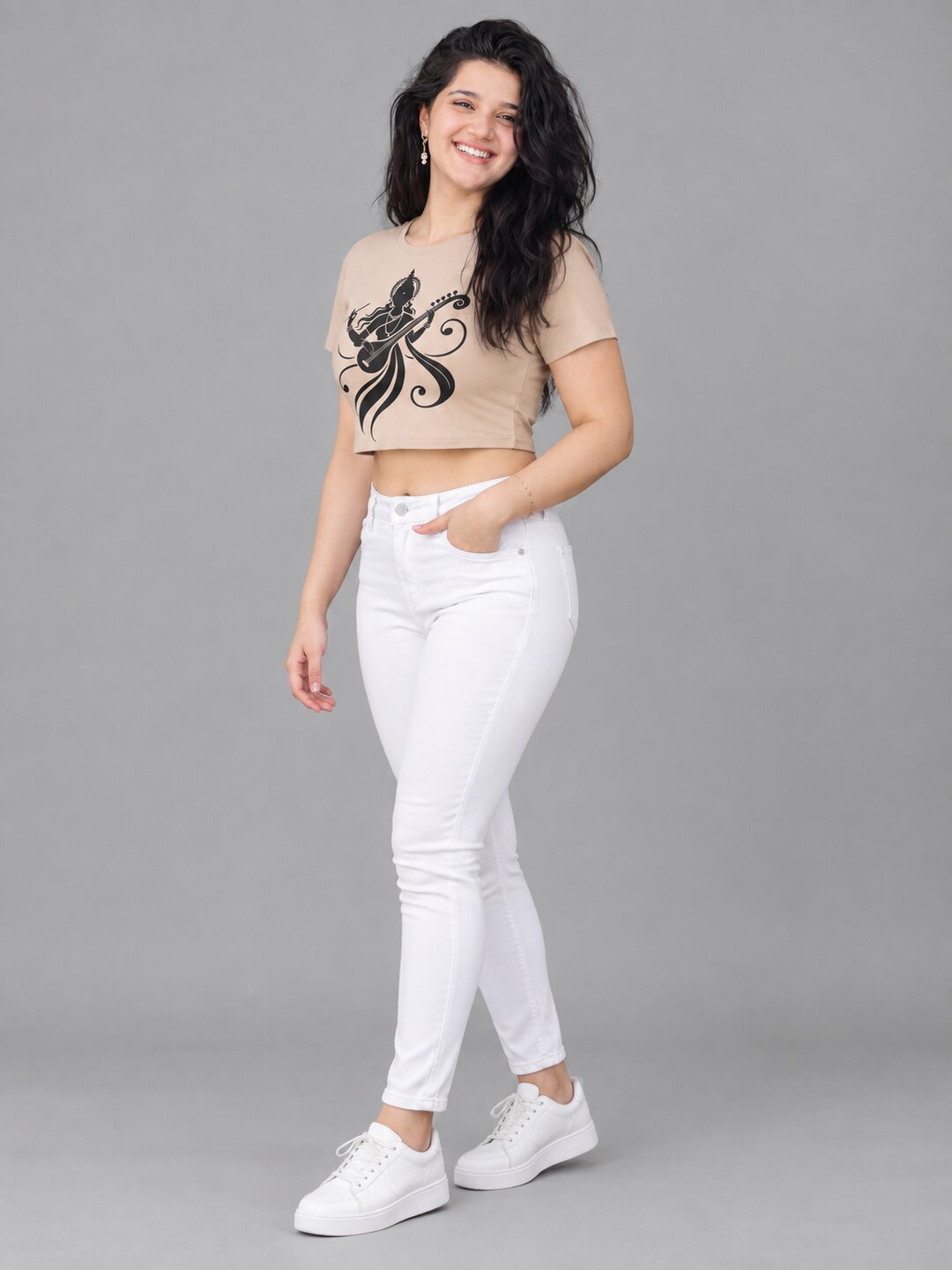 Veena Printed Round Neck Crop Pre-customized Tshirt for Women