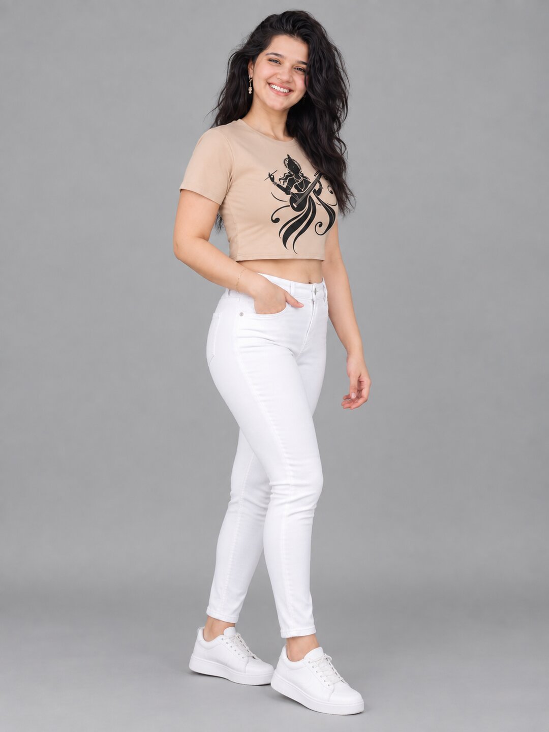Veena Printed Round Neck Crop Pre-customized Tshirt for Women