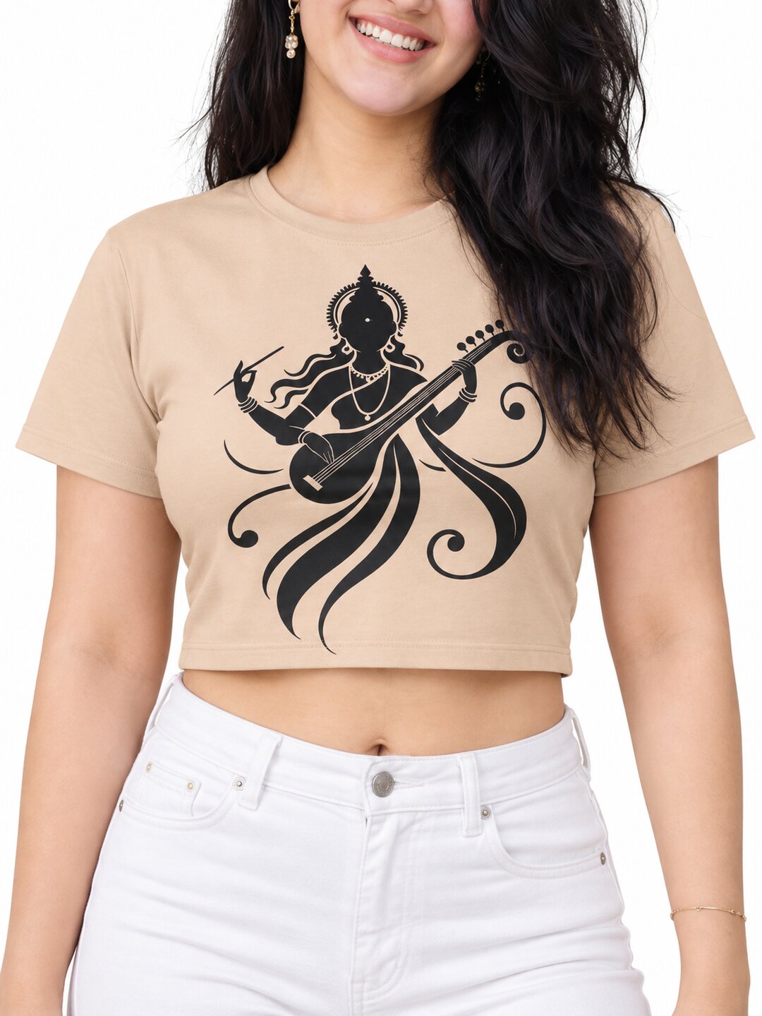 Veena Printed Round Neck Crop Pre-customized Tshirt for Women