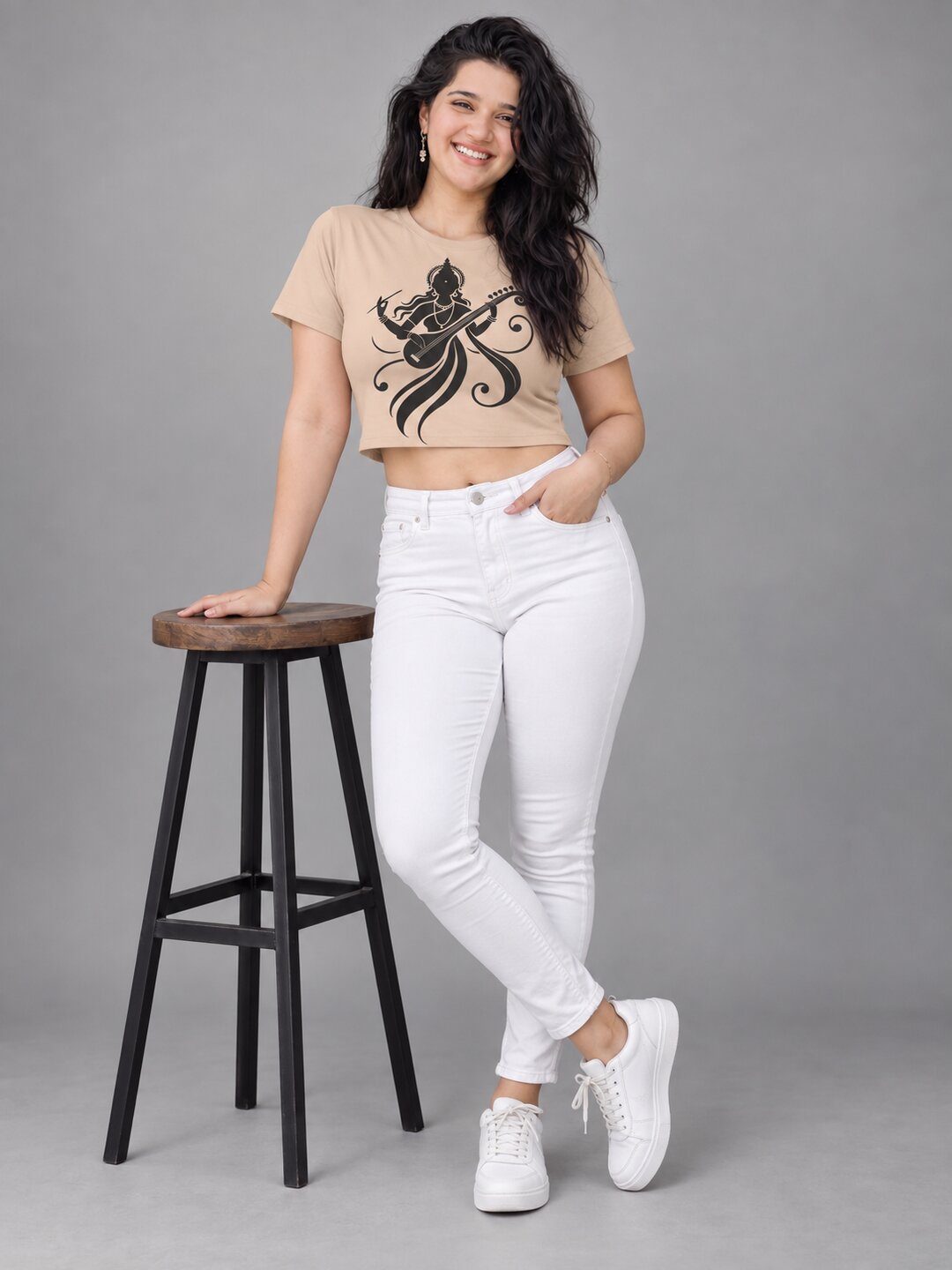 Veena Printed Round Neck Crop Pre-customized Tshirt for Women