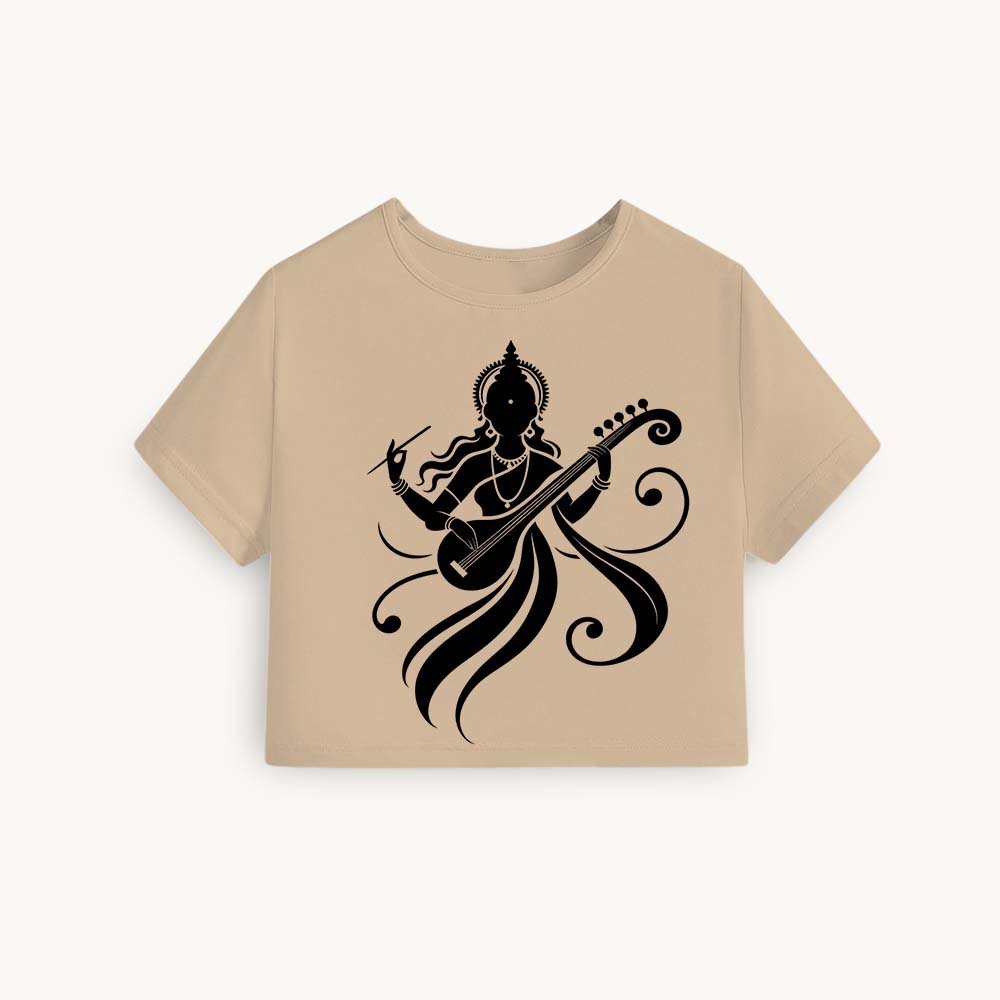 Veena Printed Round Neck Crop Pre-customized Tshirt for Women