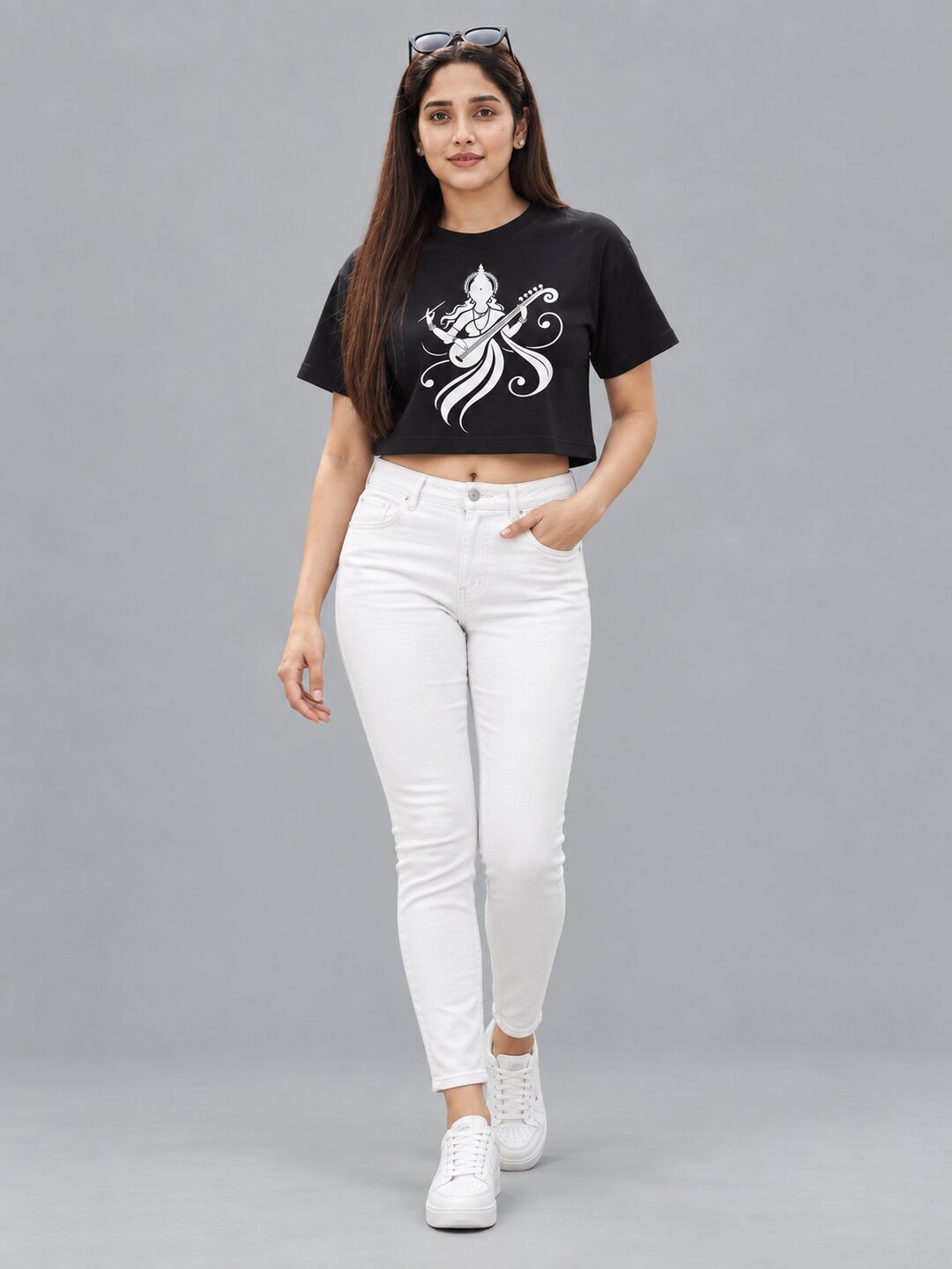 Veena Printed Round Neck Crop Pre-customized Tshirt for Women
