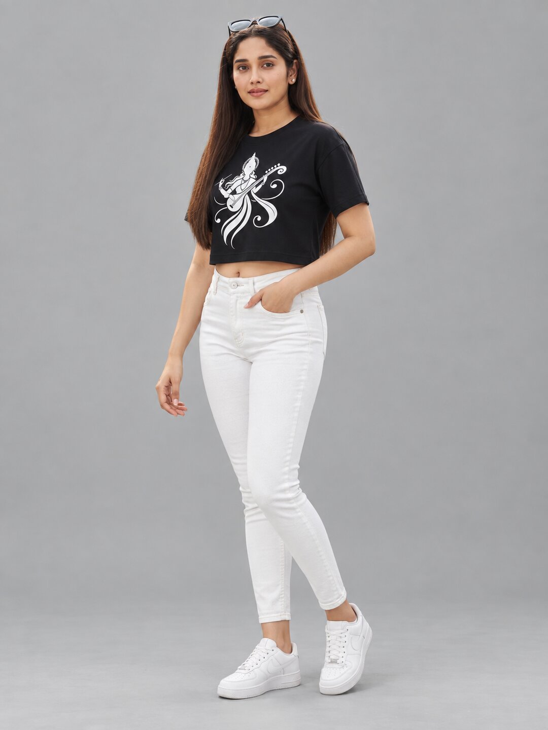 Veena Printed Round Neck Crop Pre-customized Tshirt for Women