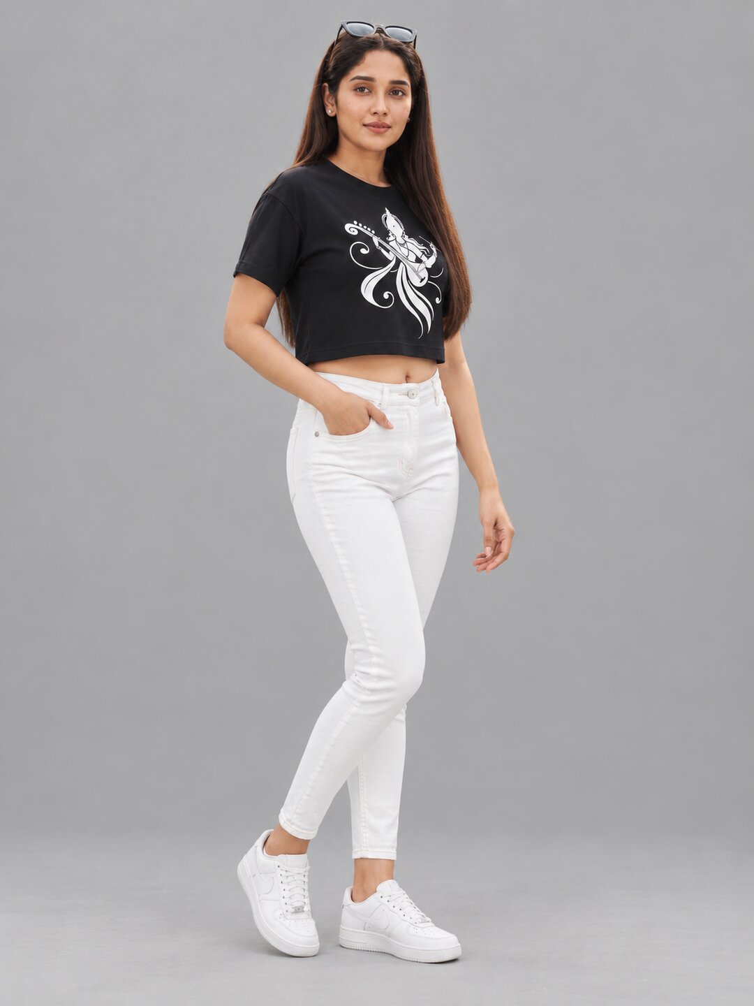 Veena Printed Round Neck Crop Pre-customized Tshirt for Women