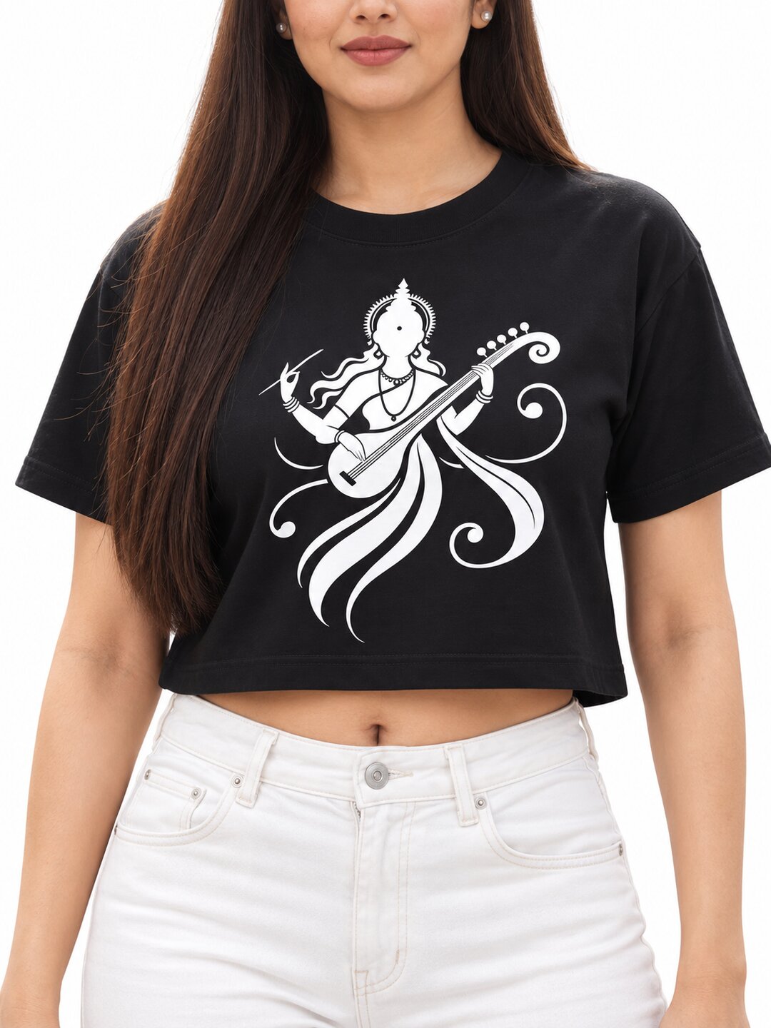 Veena Printed Round Neck Crop Pre-customized Tshirt for Women