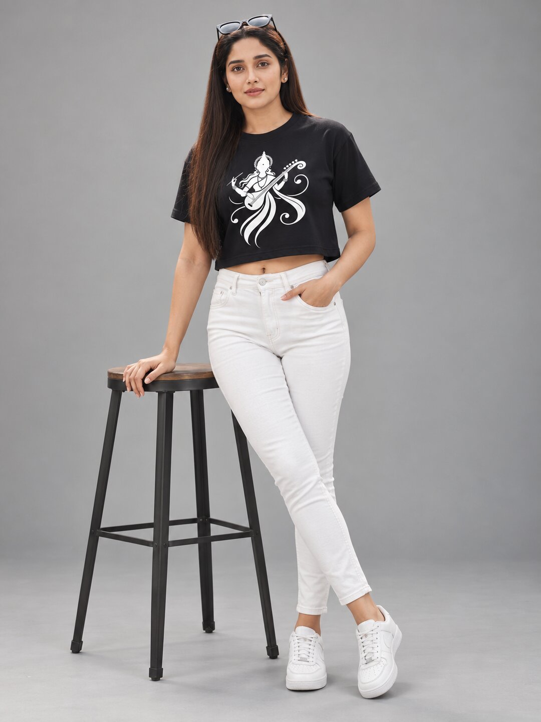 Veena Printed Round Neck Crop Pre-customized Tshirt for Women