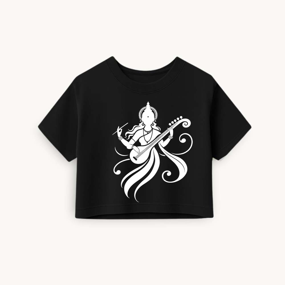 Veena Printed Round Neck Crop Pre-customized Tshirt for Women