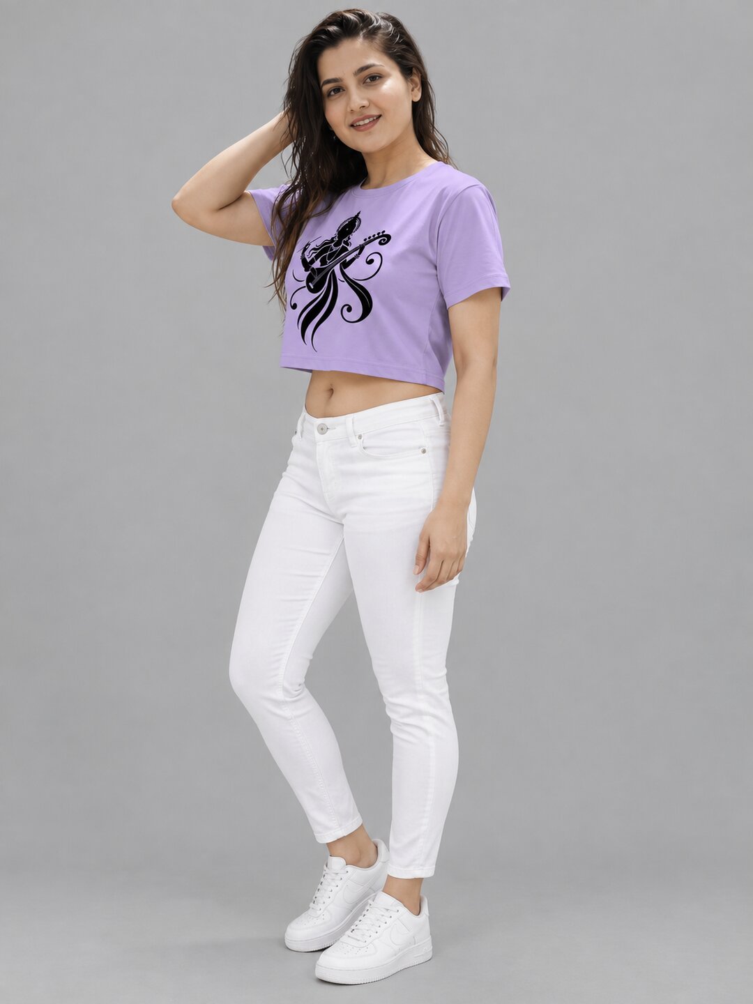 Veena Printed Round Neck Crop Pre-customized Tshirt for Women